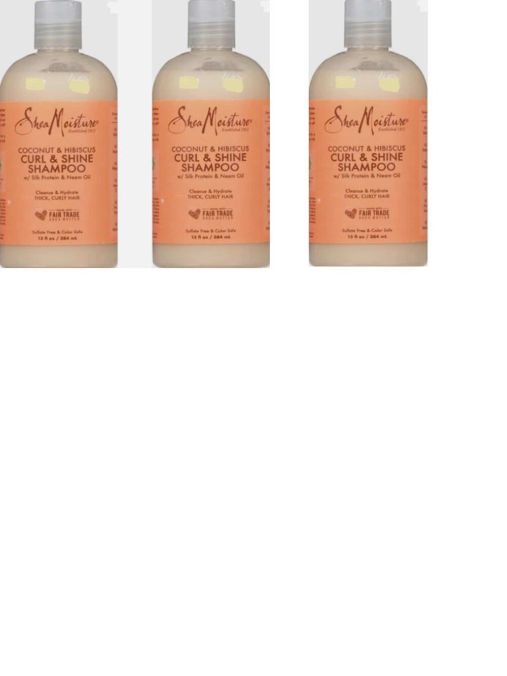 Shea Moisture Coconut & Hibiscus Curl &Shine Shampoo 13oz EACH 3PK